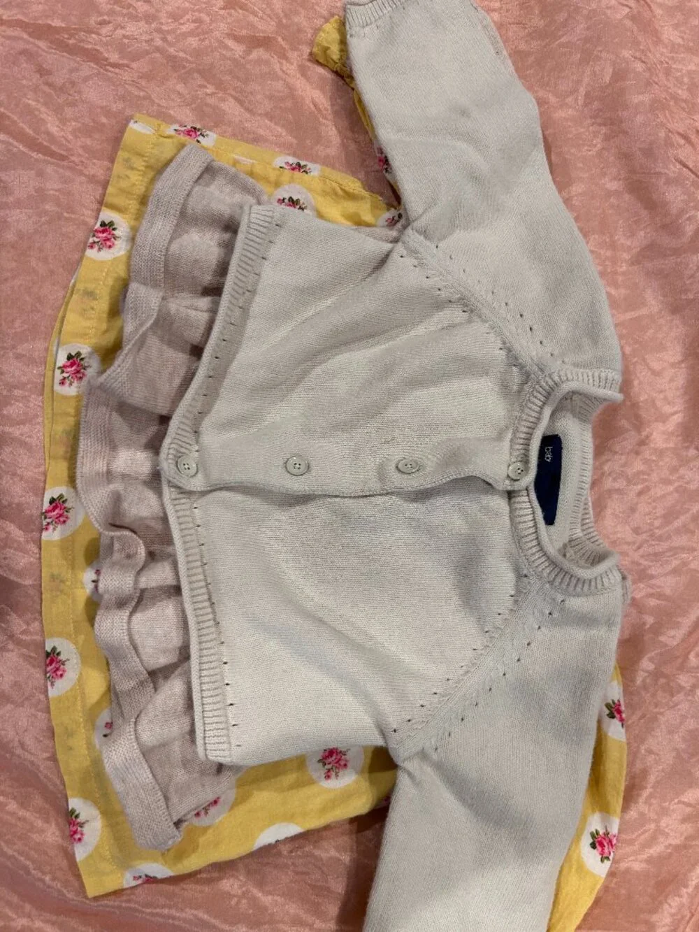 LOT OF 3 BABY GAP TOPS FLORAL BOHO TUNIC BIRD SWEATER BEIGE CARDIGAN 0-3 3-6 MO